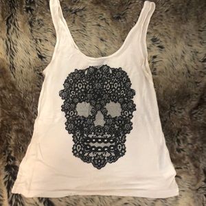 White flowy tank with floral skull
